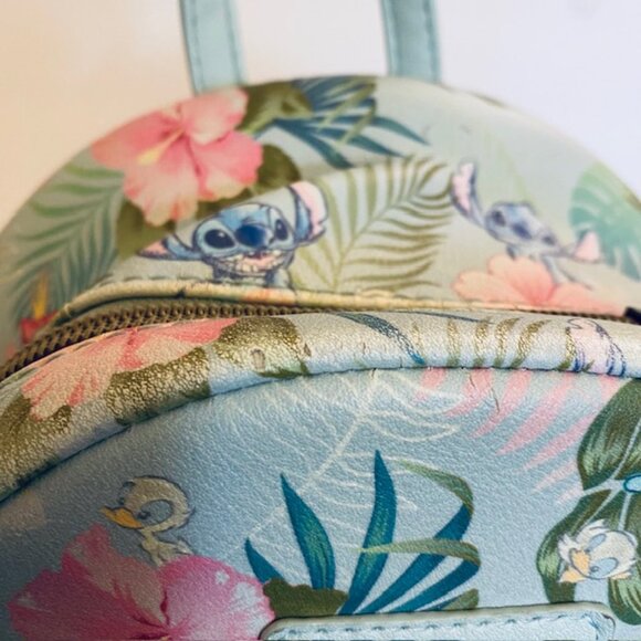 Loungefly Disney Stitch Tropical Hibiscus Floral Monstera leaf Mini Backpack EUC main image 8